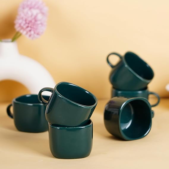 Ceramic Coffee Mugs in Dark Green, Set of 6, 199 Ml, 199 Ml
