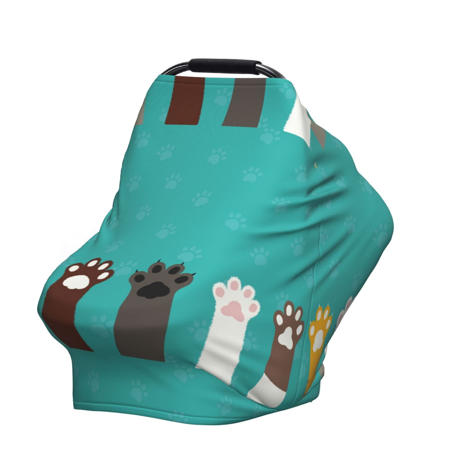 Fotbe Cute Cat Paw And Dog Pattern Car Seat Covers for Babies, Nursing Breastfeeding Cover Infant Carseat Canopy, Soft Stretchy Carrier Cover