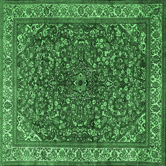 Ahgly Company Indoor Square Persian Emerald Green Traditional Area Rugs, 5' Square