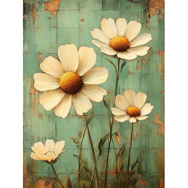 Qisvanset Framed Canvas Wall Art 12x16 Inch Green Checkered Chamomile Cottagecore Art