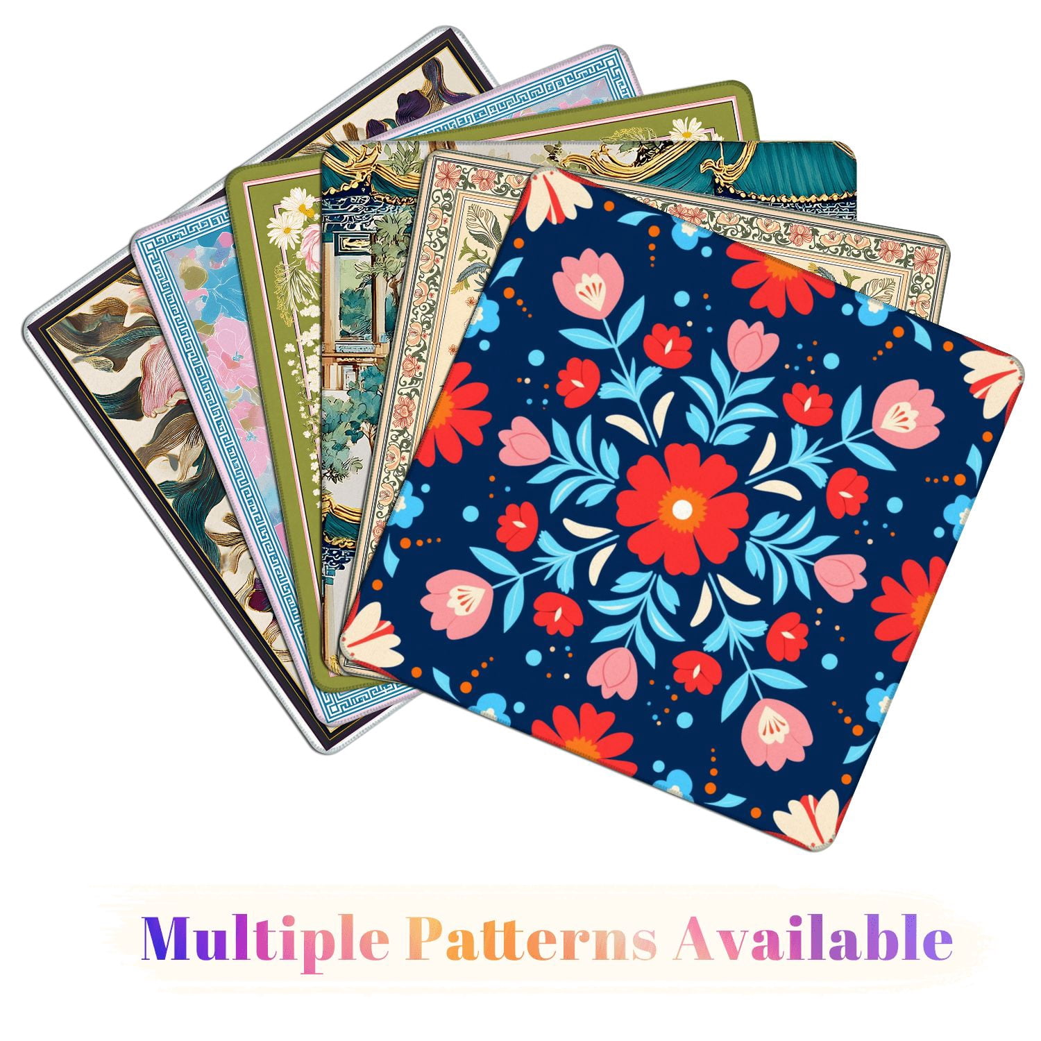 Mahjong Mat 31.5" x 31.5" Symmetrical Floral Folk Red Pink Flowers Dark Blue Non-Slip Noise Reduction American Mahjong Tiles Table Cover for Dominoes Poker Card Board Games Gift