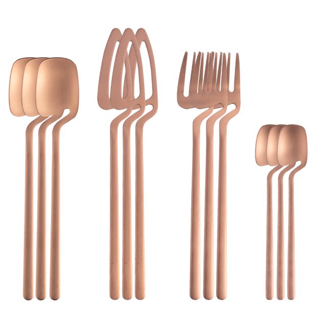 Producto Juego de cuchara, cuchillo y tenedor de acero inoxidable 304 Taza colgante creativa de café mágico Cuchara, cuchillo y tenedor de postre
