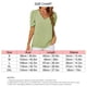 thumbnail image 3 of Top de manga corta abombada para mujer, camiseta informal holgada con cuello en V de jacquard para uso en verano, verde L, 3 of 3