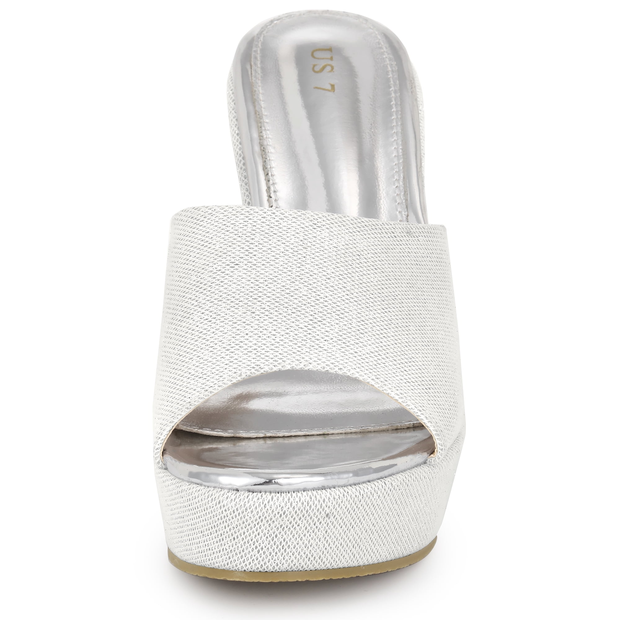 DARING DIVA Women's Glitter Platform Slip-on Wedge Heels Sandals White Silver 7