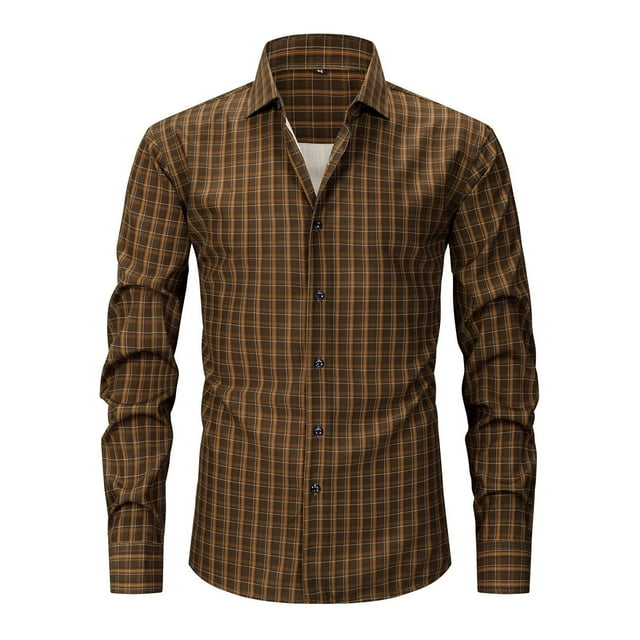 Viluyesy Chemise Décontractée pour Homme à Boutons Col à Revers Imprimé à Carreaux Coupe Régulière Chemise de Travail Brun TP
