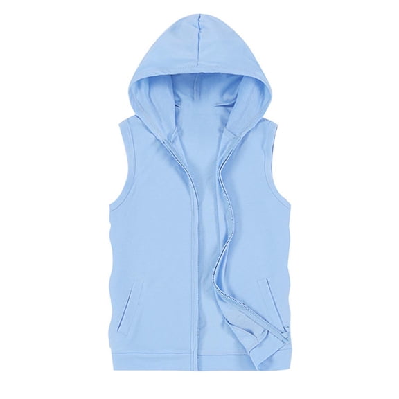 Chiccall Mens Cotton Hoodie Plus Size Sleeveless Full Zip Breathable Tops Summer Workout Athletic Casual Comfy Shirts with Pocket
