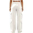thumbnail image 3 of Stralyhd Women Cargo Sweatpants Wide Leg Baggy High Waist Drawstring Joggers Sweat Pants Casual Comfy Fall Fashion Lounge Pants with Pockets White M, 3 of 3