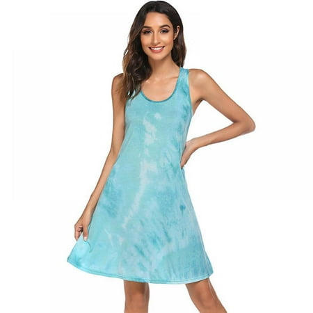

Women s Sleeveless Nightgown Tie-dyed Sleepshirt Racerback Pajamas Chemise Nightgown Loose Tank Nightshirt