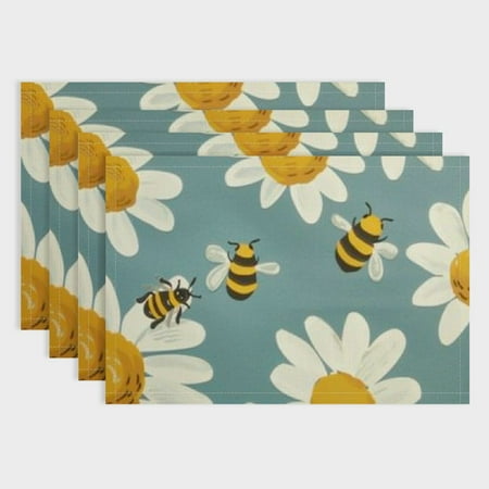 

Shiartex 4pcs Daisies Linen Dining Table Placemats for Birthday Parties and Christmas Restaurants Home Decoration Set Heat-Resistant 18x12in