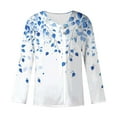 thumbnail image 4 of Button Shirts for Womens Long Sleeve Dressy Shirt Fashion Floral Printed Blouses Casual Button-Up Loose T-shirt V-Neck Lapel Pullover Top Blue XL, 4 of 5