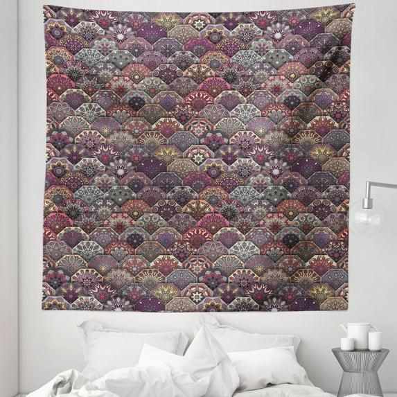 Moroccan Tapestry, Colorful Vintage Floral Mandala Pastel Hexagonal Overlapping Design Mexican Ornate, Fabric Wall Hanging Decor for Bedroom Living Room Dorm, 5 Sizes, Multicolor, by Ambesonne