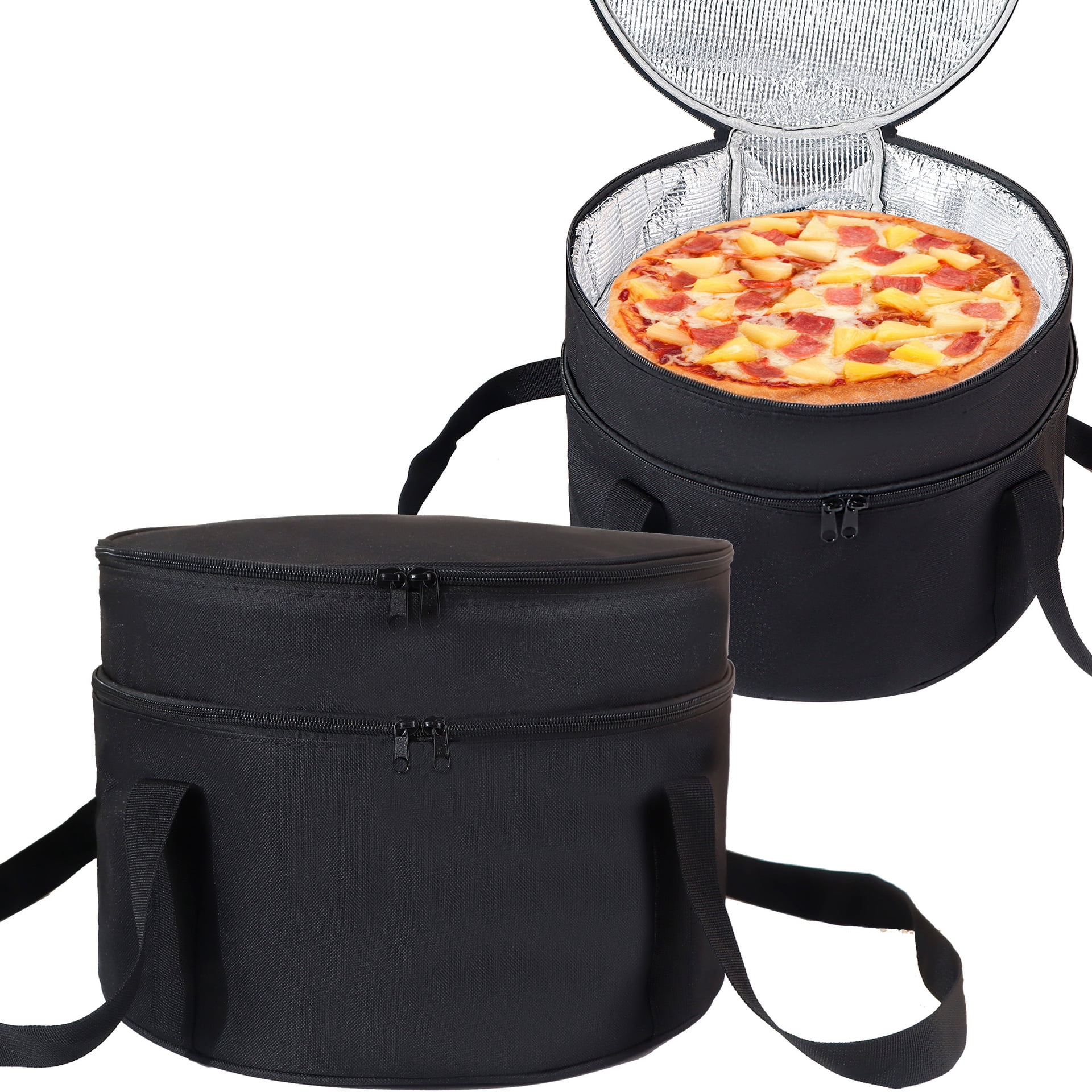 2 Tiers Grey Insulated Casserole Carrier, Round Pie Carrier with Metal Support, Dish Carrier for Hot or Cold Food, Transport Pie Holders Pie Carrying Case