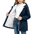 thumbnail image 2 of Wovilon Girls Fleece Lined Rain Jacket Hooded Water-Resistant Windbreaker Coat with Pockets Drawstring Waist for Fall Winter Outdoor Wear, 2 of 9