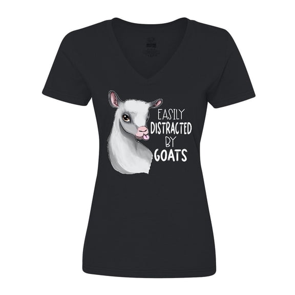Inktastic Easily Distracted by Goats Cute Goat Women's V-Neck T-Shirt