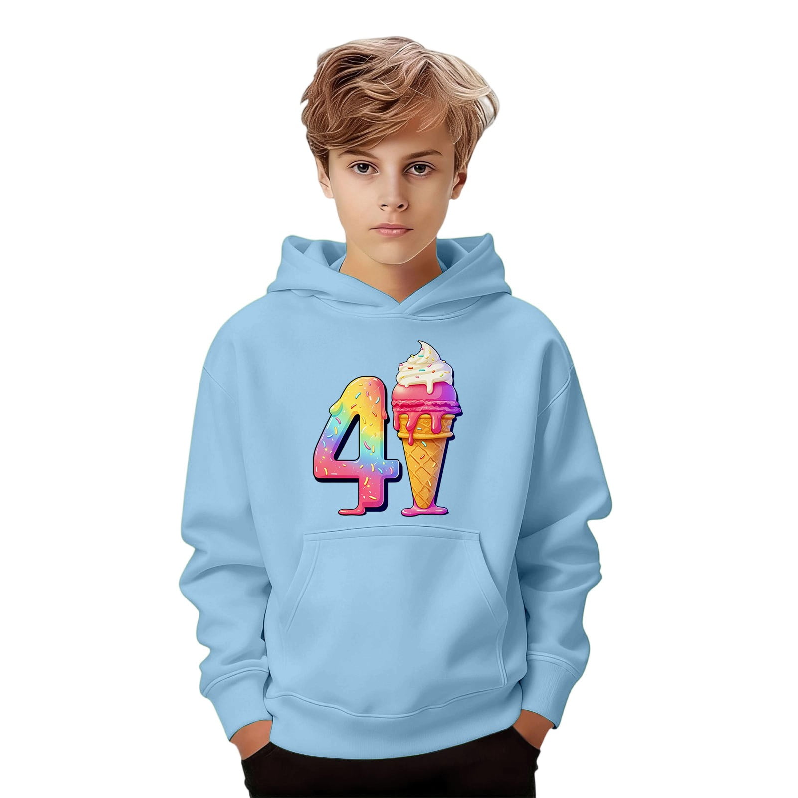 Curuila Children Boys Sweatshirts Hoodies With Pocket Autumn Graphic Print Sweatshirt For Boys Long Sleeve Hooded Soft Warm Pullover Light Blue Size 7-8 Years