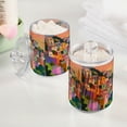 thumbnail image 2 of Yayeee 4 Pack Qtip Holder Bathroom Cotton Swab Canister with Lid Clear Dispenser Set, Purple Cityscape Painting, 2 of 6