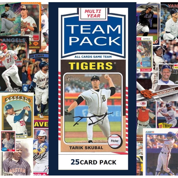25 Card Multiyear Team Pack Detroit Tigers 2024 2023 2025 Tarik Skubal Topps Stadium Club Archives Chrome Heritage Bowman