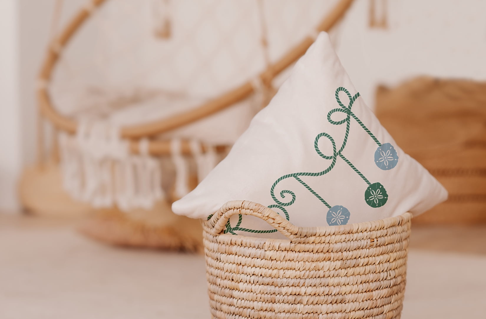 Simply Daisy Mint Colored Sanddollar Ornaments Christmas Soft Spun Polyester Indoor/Outdoor Throw Pillow, 20" x 20"