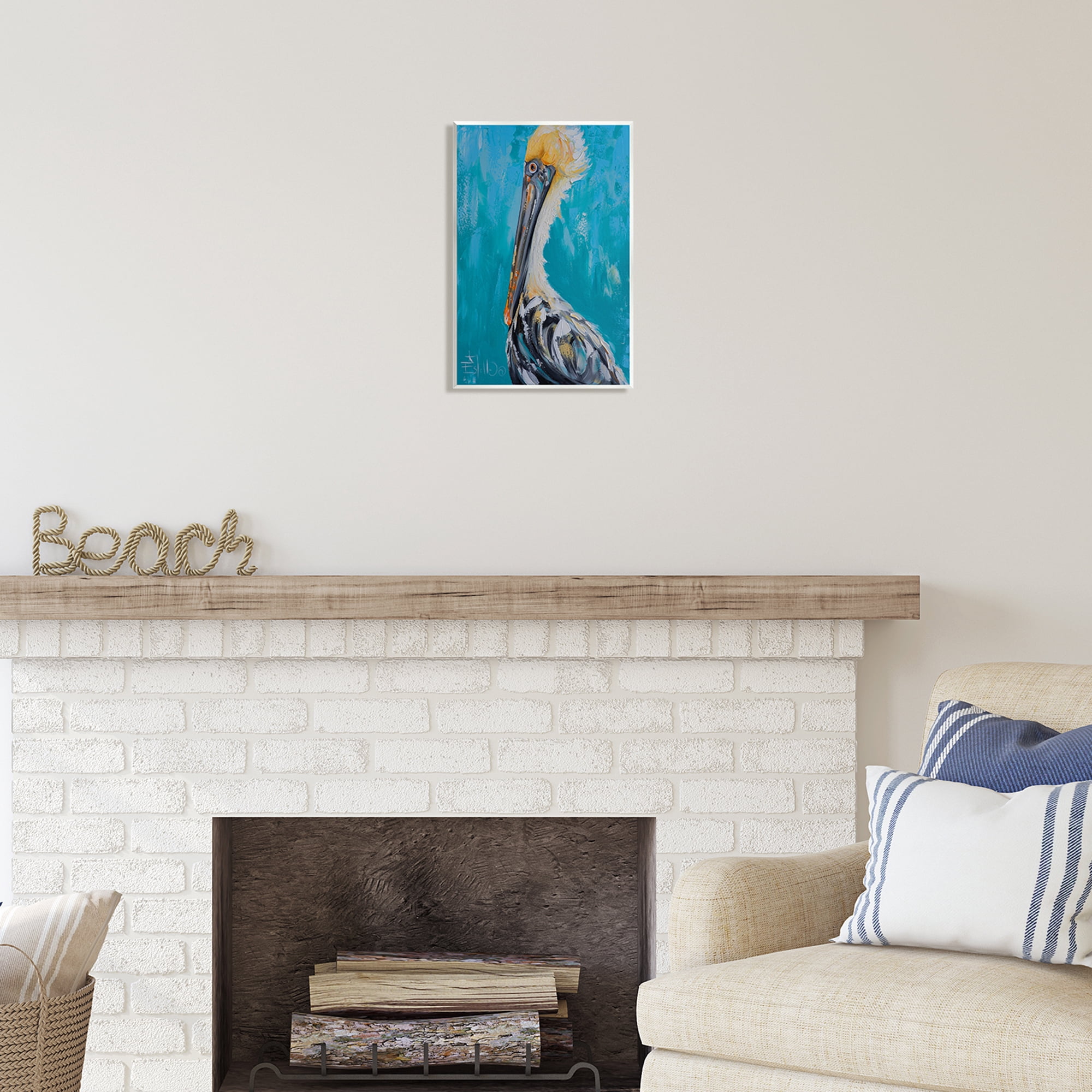 Stupell Industries Blue Pelican Painting Animals & Insects Painting Unframed Art Print Wall Art, 10 x 15