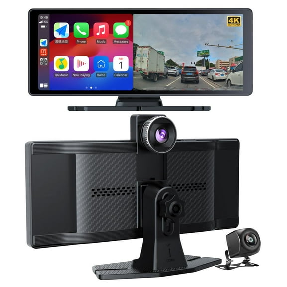 Bigcan 10.26" Touchscreen Car Display - 4K UHD Dash Cam with Apple CarPlay & Android Auto, Dual Camera Recording, WiFi, Bluetooth, Night Vision & FM Radio