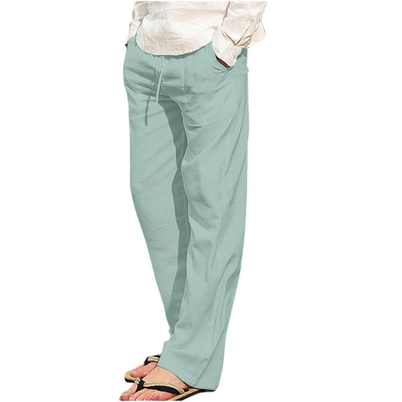 Men's Pants Relaxed Fit Big and Tall Men Cotton Linen Pants Summer Beach Trousers Plus Size Casual Drawstring Pant