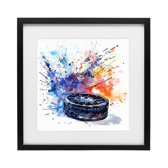 Stupell Industries Contemporary Hockey Splash Watercolor Burst Black Framed Print Under Glass, 13 x 13, by LSR Design Studio
