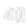 thumbnail image 2 of SGFCWSX Girls Fall Outfit Fleece Athletic Sets 2 Piece Wide Leg Sweatpants and Sweatshirts Set White Size 4 Years, 2 of 3