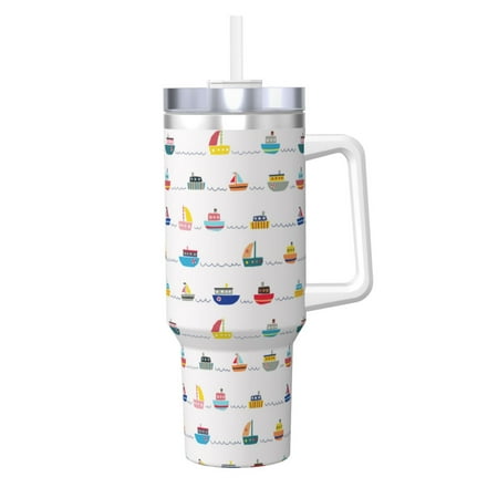 

Zeuib Color Ships Printed Insulated Stainless Steel Hot/Cold Coffee Cup 40oz Ice Bully With Handle Tumbler with Straw and Handle Insulated Water Bottle Travel Mug Cup