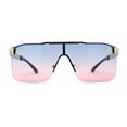 thumbnail image 2 of Elegant Rimless Flat Top Mobster Shield Racer Sunglasses Gold Blue Pink, 2 of 4