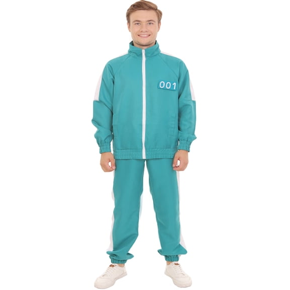 HPO Adult Unisex Green Survival Game Costume Tracksuit | Sweatshirt & Pants Set, Lightweight Synthetic Fabric Outfit for Cosplay & Halloween-S