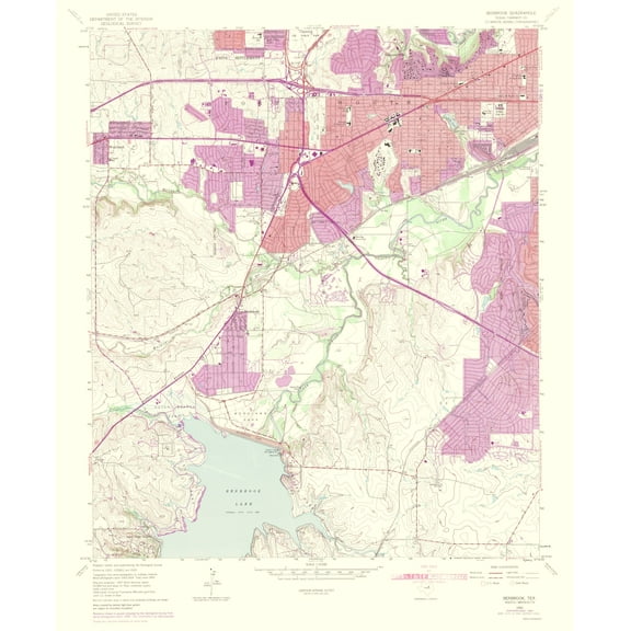 Topographical Map - Benbrook Texas Quad - USGS 1969 - 23 x 28.01 - Vintage Wall Art