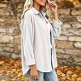 thumbnail image 5 of thefmos Women's Collared Button Front Corduroy Solid Color Jacket Casual Long Sleeve Retro Outerwear Fashion Fall Winter Outfit, White XL, 5 of 6