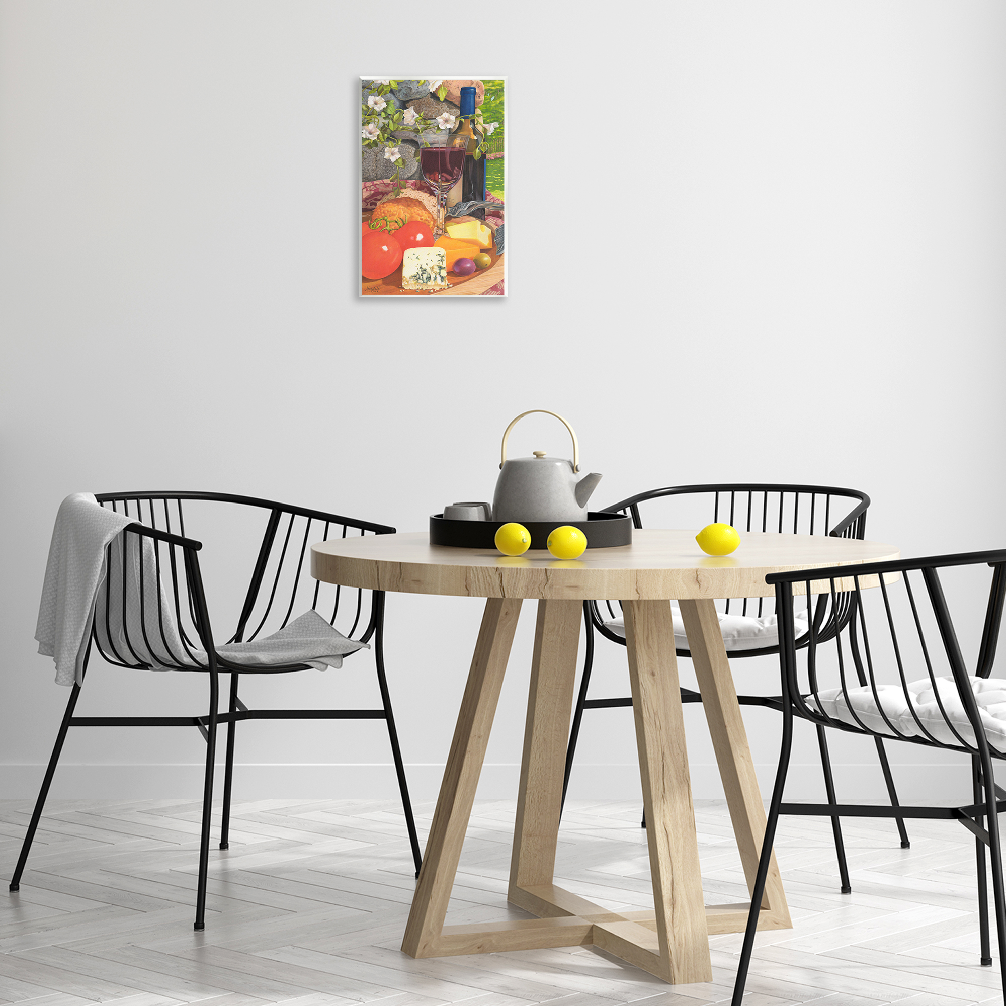 Stupell Industries Wine & Cheese Plate Food & Beverage Painting Unframed Art Print Wall Art, 10 x 15