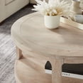 thumbnail image 4 of 40" Round Coffee Table, Curved 2 Tier Center Coffee Table with Wheels, Modern Circle Side Table Wood End Table for Living Room Bedroom Office Apartment, Oak, 4 of 5