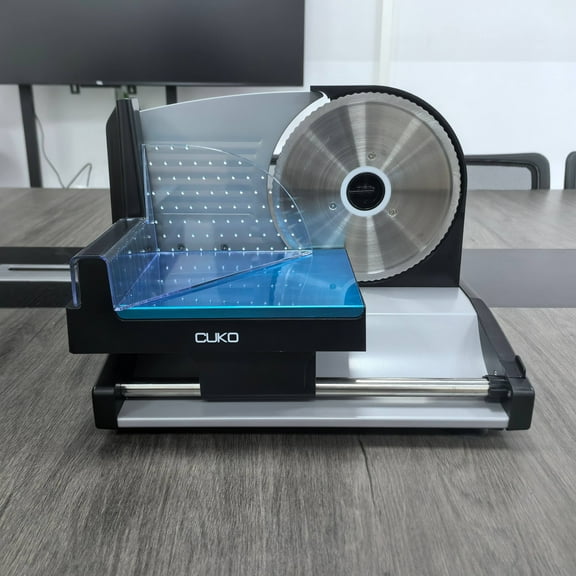 CUKO Electric Meat Slicer | 200W Automatic Meat, Deli & Bread Slicer | Adjustable Dial for 0-15mm Cutting Range Thickness | Removable 7.5 IN Stainless Steel Blade & Food Pusher for Safety (Black)