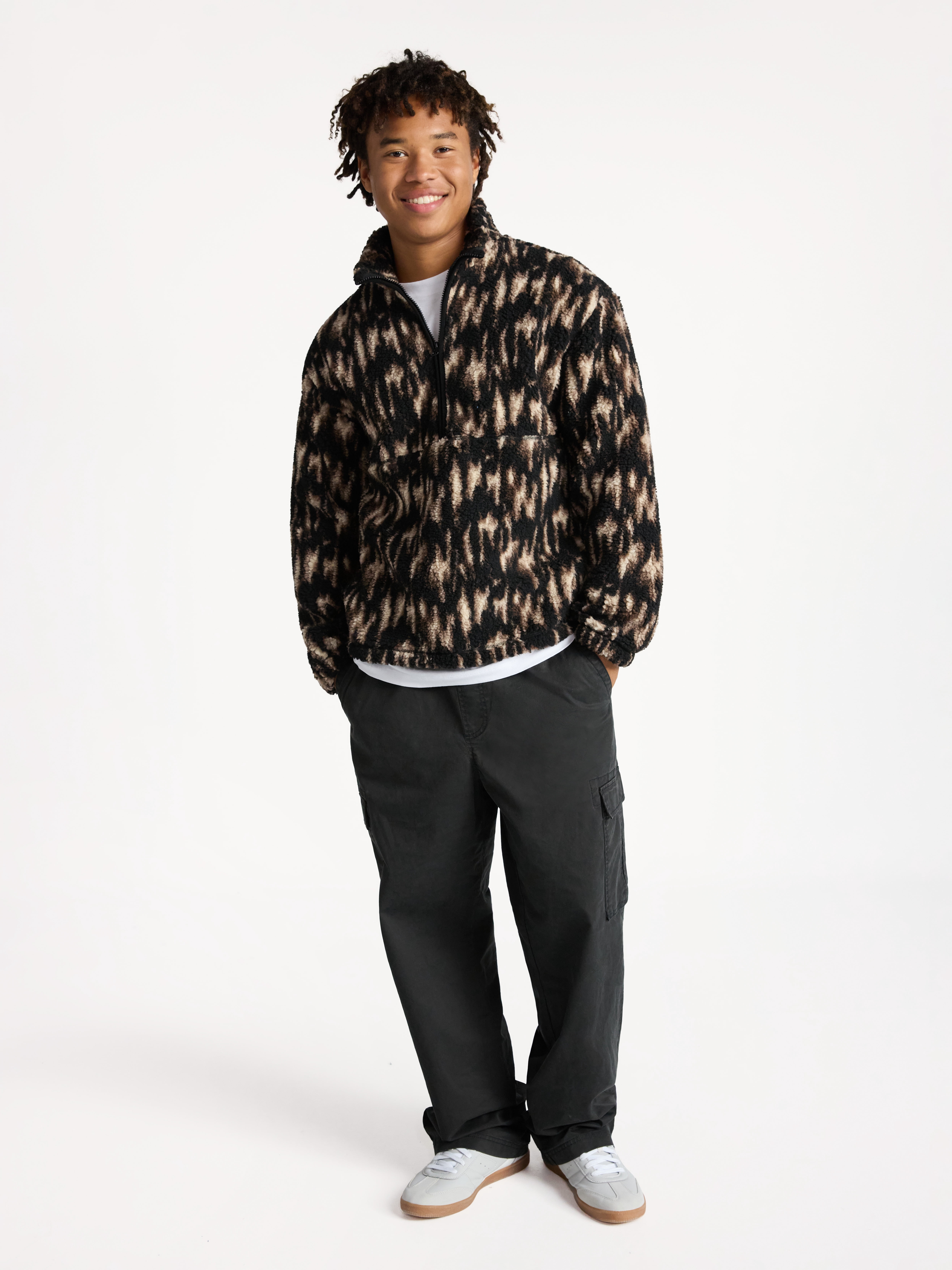 No Boundaries Faux Shearling Quarter Zip Pullover, Men’s XS-4XL