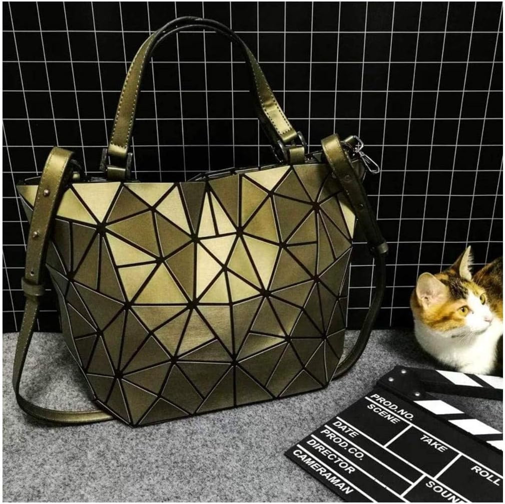 Kwuty Geometric Luminous Purses and Handbags Shard Lattice Eco-Friendly Artificial Leather Rainbow Holographic Purse (Brown)
