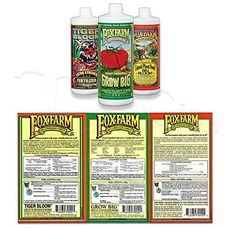 FoxFarm GLCMBX0006 Liquid Nutrient Soil Trio-Pints Grow Big, Tiger Bloom, 16 Fl Oz Combo Pack Fertilizer