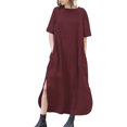 thumbnail image 1 of adviicd Robes d'Été pour Femmes Robe à Volants Superposés Décontractée Imprimé Floral Sans Manches Mini Robe Courte Rouge,L, 1 of 5