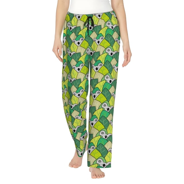 Balery Cartoon Koala Bear and Leaf Pantalones de pijama para mujer, pijamas ultraligeros, pantalones de estar por casa-Large