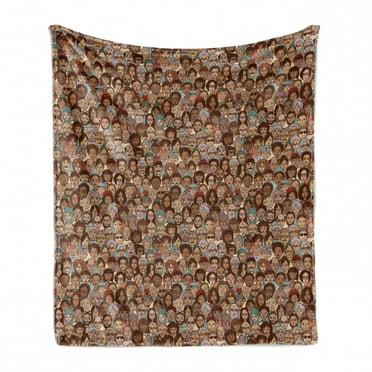 Hipster Soft Flannel Fleece Throw Blanket, People Faces from Different Ethnicity Racial Diversity Progressive World Pattern, Cozy Plush for Indoor and Outdoor Use, 50" x 70", Multicolor, by Ambesonne