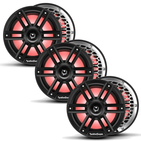 Rockford Fosgate 3 Pair M2-8HB M2 Series 8" Marine 2-Way System With Horn Tweeter- Black & Stainless Grilles Included