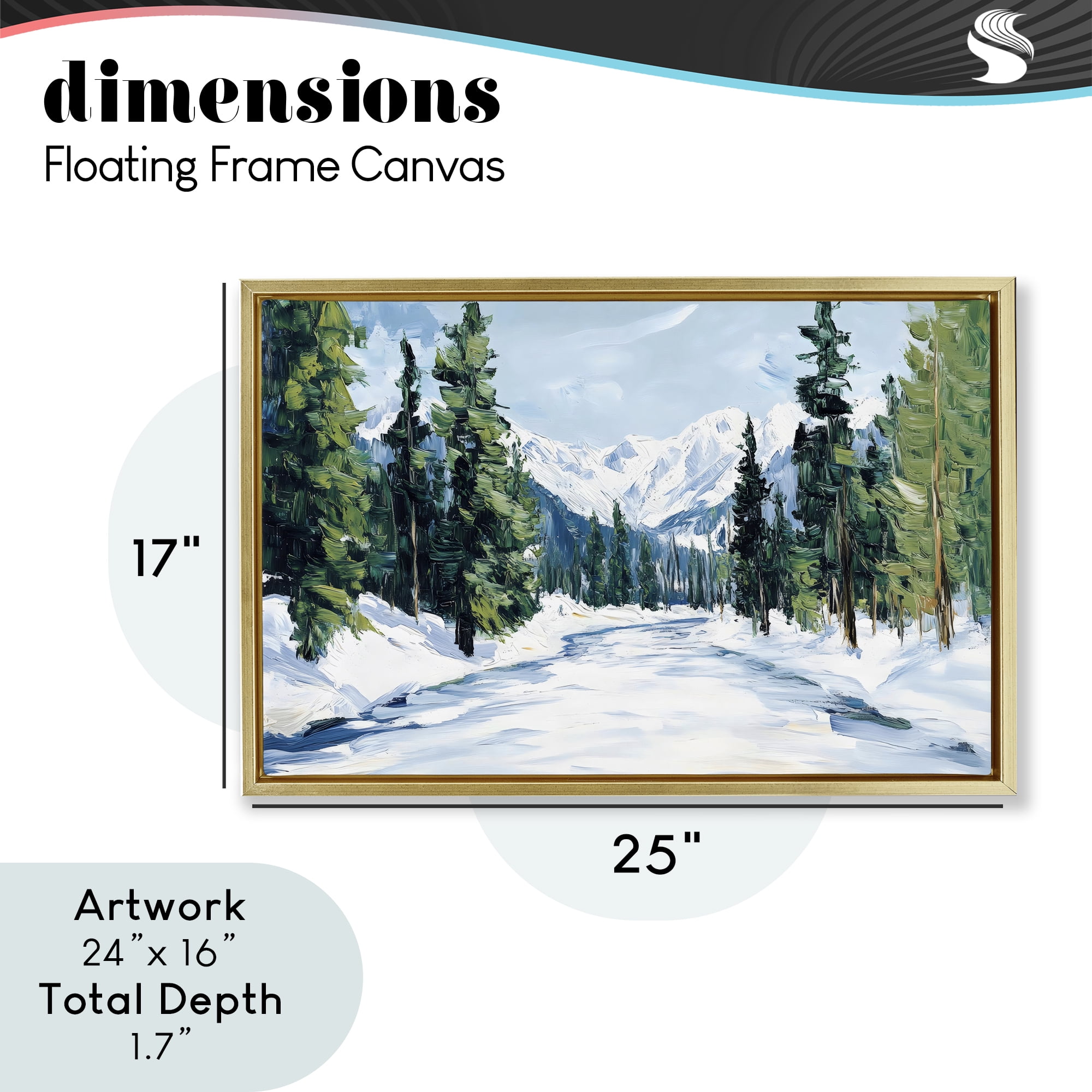 Snowy Tall Tree Pass Gold Framed Floater Canvas Wall Art, design by Petal Prints Design