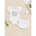 thumbnail image 2 of Suealasg 3Pcs Baby Girl Summer Outfits Short Sleeve Flower Embroidery Ribbed Rompers Shorts Headband Newborn Clothes Set, 2 of 7