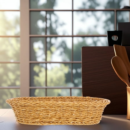 FRCOLOR Plastic Woven Bread Basket Decorative Basket Bowls Woven Serving Basket Oval Picnic Baskets Weaving Storage Basket for Vegetable Restaurant Hotel