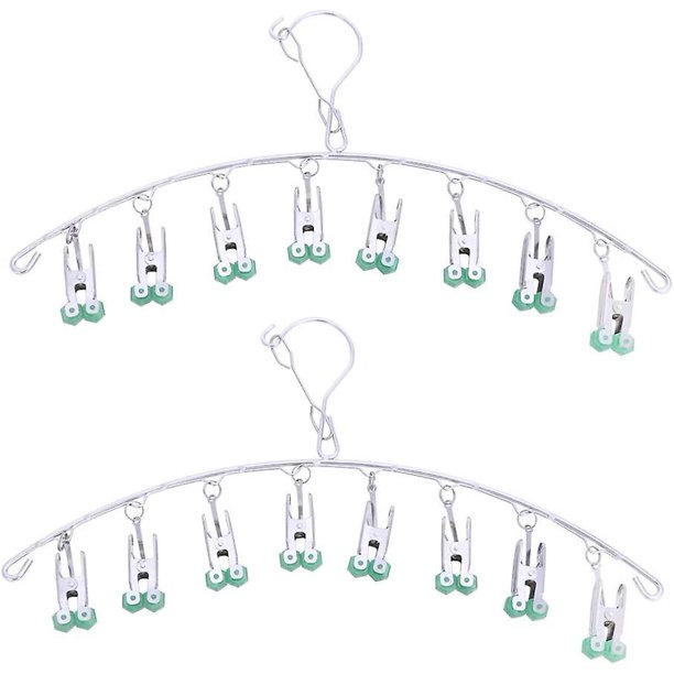 Colgador de secado de acero inoxidable de 2 piezas, estante de secado colgante con 8 clips para ropa interior, calcetines, quitar rápidamente la ropa de la percha, verde, 11 Feliz Sencillez