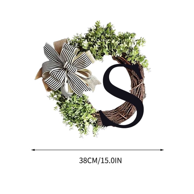 Front Door Wreath With 26 Alphabet Letters Decorative Rattan Ring Hanging For Home Wall Window Decoration 38 cm