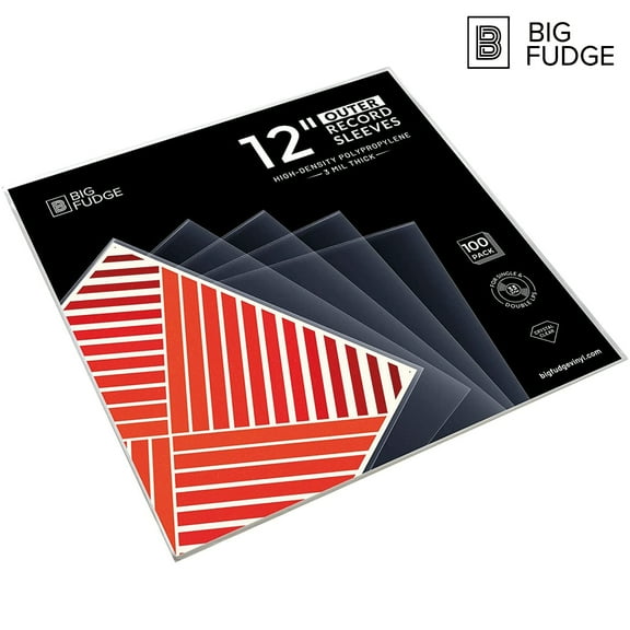 Big Fudge Vinyl Record Outer Sleeves 12” Durable Wrinkle-Free Crystal Clear Storage 100 Pack
