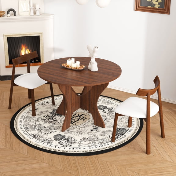 43 in Folding Dining Table Set with 2 Chairs, MDF Table with Walnut Veneer & Solid Wood PU Chairs, Space Saving Foldable Kitchen Set for Indoor and Outdoor Use