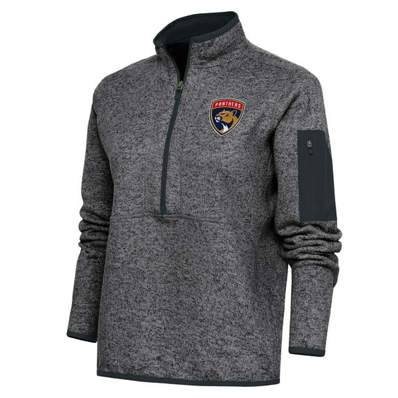 Women's Antigua Heather Charcoal Florida Panthers Team Logo Fortune Quarter-Zip Jacket